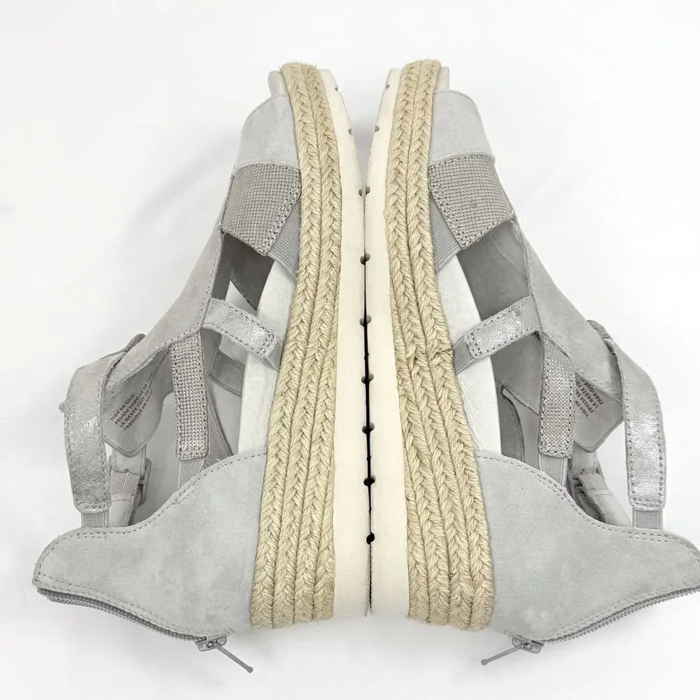 Earth MODENA JASMINE Grey Silver Sparkle Espadrille Wedge Gladiator Sandals